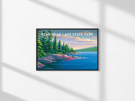 Bear Head Lake State Park Landscape, Minnesota Poster | Northwoods Lake Retreat Framed or Unframed Wall Art — framed and read