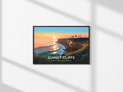 Sunset Cliffs, San Diego, California Landscape Poster | Coastal Beach Decor Wall Art — framed and ready to hang, 2x3 in