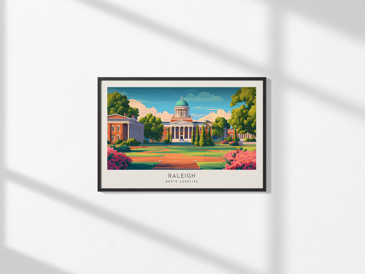 Raleigh Landscape Matte Border Poster | North Carolina Travel Wall Art — framed and ready to hang, 2x3 in