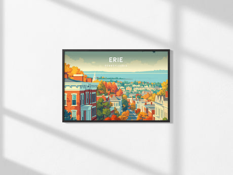 Erie, Pennsylvania Landscape Poster | Lakefront Lighthouse Travel Wall Art — framed and ready to hang, 2x3 in