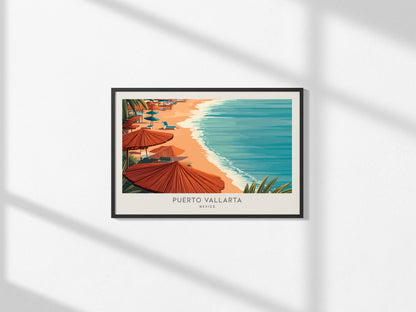 Puerto Vallarta Landscape Matte Border Poster | Mexico Destination Print Travel Wall Art — framed and ready to hang, 2x3 in
