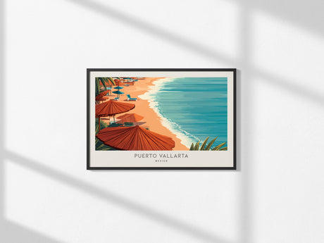 Puerto Vallarta Landscape Matte Border Poster | Mexico Destination Print Travel Wall Art — framed and ready to hang, 2x3 in