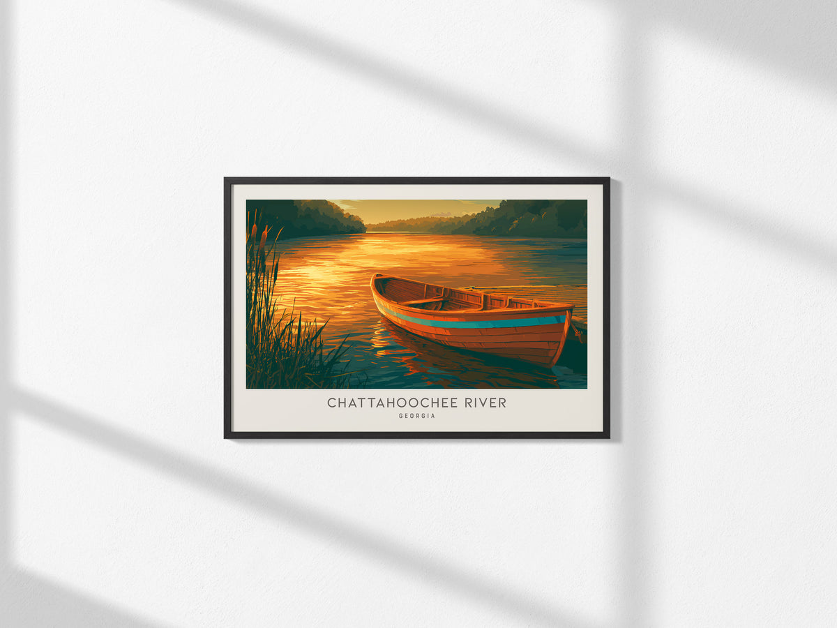 Chattahoochee River Landscape Matte Border Poster | Georgia Destination Print Travel Wall Art — framed and ready to hang, 2x3