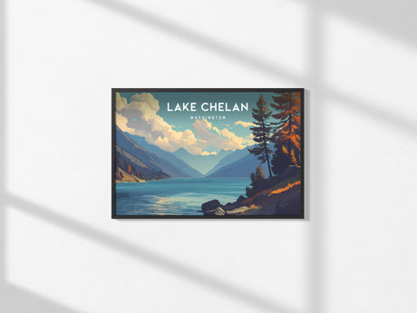 Lake Chelan, Washington Landscape Poster | Destination Print & Vacation Wall Art — framed and ready to hang, 2x3 in