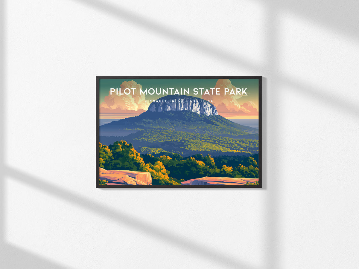 Pilot Mountain State Park Landscape Poster | Pinnacle, North Carolina Vacation Wall Art — framed and ready to hang, 2x3 in