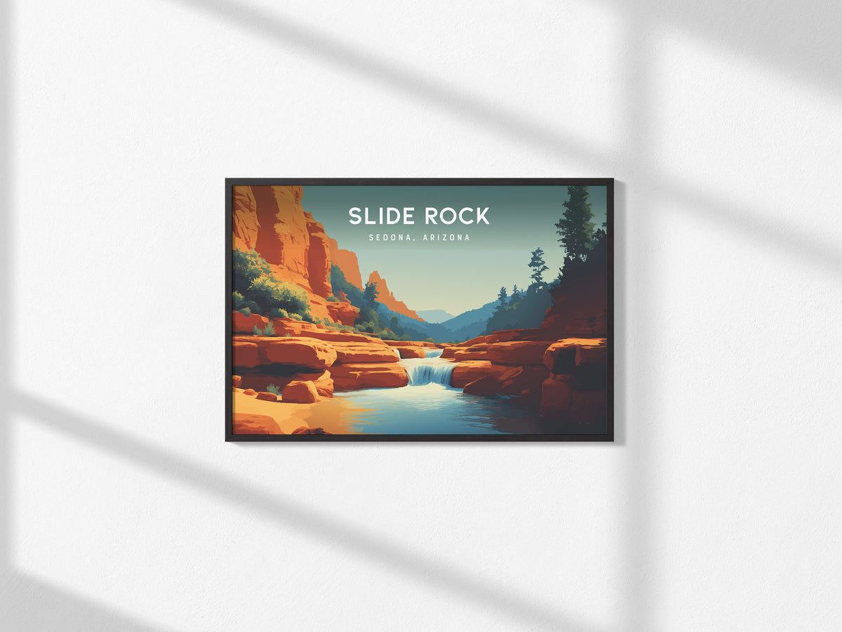 Slide Rock Landscape Poster | Sedona, Arizona Red Canyon Framed or Unframed Wall Art — framed and ready to hang, 2x3 in