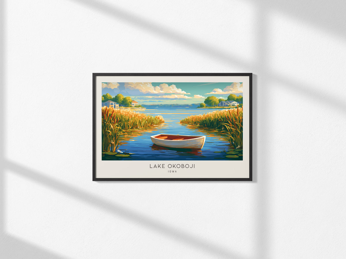 Lake Okoboji Landscape Matte Border Poster | Iowa Lakeside Beach House Decor — framed and ready to hang, 2x3 in