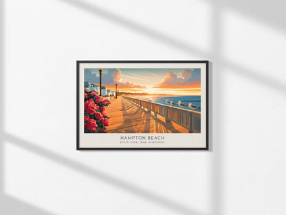 Hampton Beach Landscape Matte Border Poster | State Park, New Hampshire Travel Wall Art — framed and ready to hang, 2x3 in
