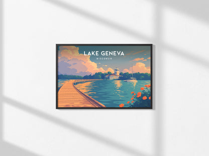 Lake Geneva, Wisconsin Landscape Poster | Lakefront Beauty Framed or Unframed Wall Art — framed and ready to hang, 2x3 in