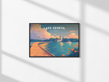 Lake Geneva, Wisconsin Landscape Poster | Lakefront Beauty Framed or Unframed Wall Art — framed and ready to hang, 2x3 in
