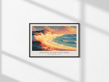 Mustang Island State Park Landscape Matte Border Poster | Port Aransas, Texas Vacation Wall Art — framed and ready to hang, 2
