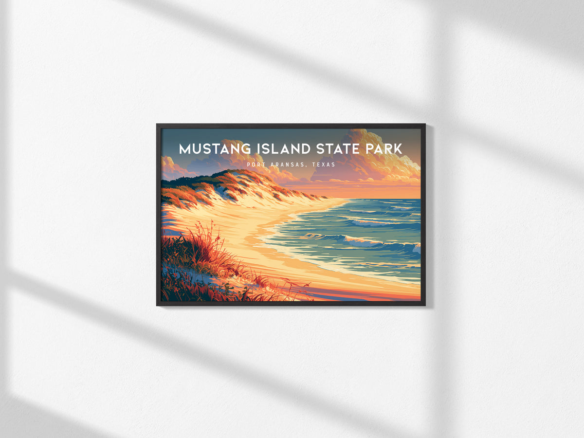 Mustang Island State Park, Port Aransas, Texas Landscape Poster | Coastal Beach Decor Wall Art — framed and ready to hang, 2x