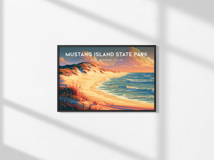 Mustang Island State Park, Port Aransas, Texas Landscape Poster | Coastal Beach Decor Wall Art — framed and ready to hang, 2x