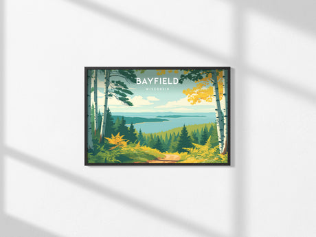 Bayfield, Wisconsin Landscape Poster | Coastal Beach Decor & Harbor Wall Art — framed and ready to hang, 2x3 in