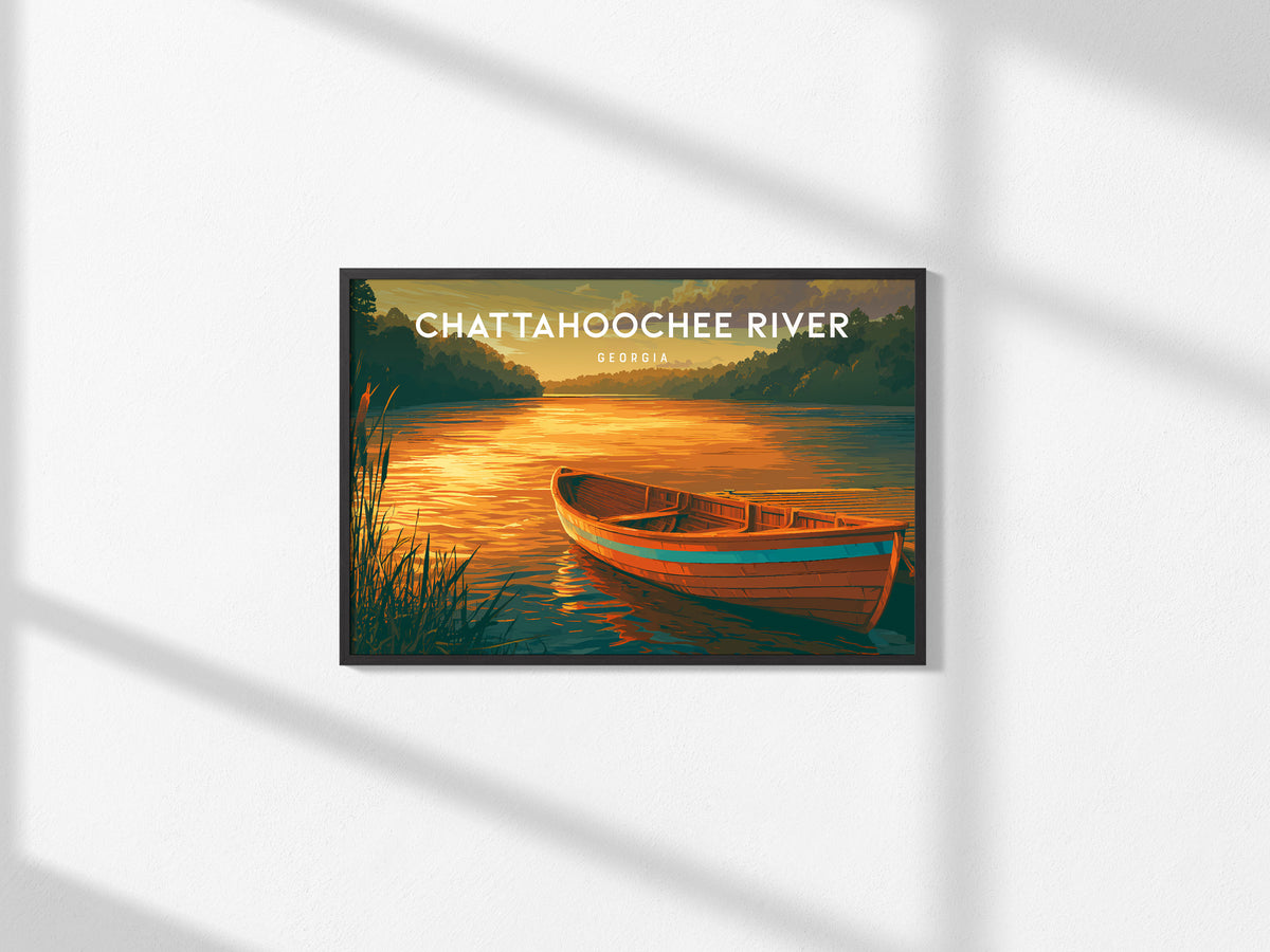 Chattahoochee River Landscape Poster | Georgia Travel Gift Coastal Beach Decor Wall Art — framed and ready to hang, 2x3 in