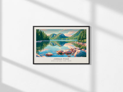 Jordan Pond Landscape Matte Border Poster | Acadia National Park, Maine Travel Wall Art — framed and ready to hang, 2x3 in