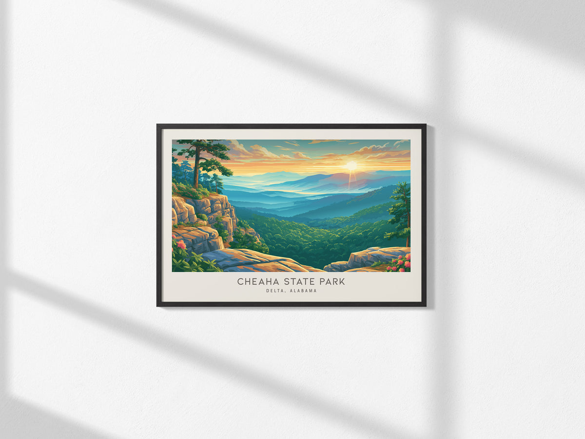 Cheaha State Park Landscape Matte Border Poster | Delta, Alabama Travel Wall Art Framed or Unframed — framed and ready to han