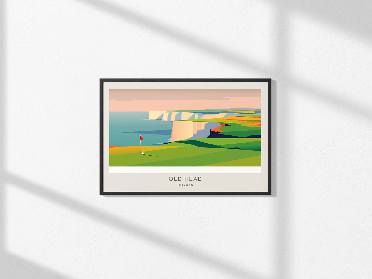Old Head Landscape Matte Border Poster | Ireland Country Club Decor & Golf Wall Art — framed and ready to hang, 2x3 in