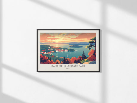 Camden Hills State Park Landscape Matte Border Poster | Maine Travel Gift Coastal Beach Decor — framed and ready to hang, 2x3