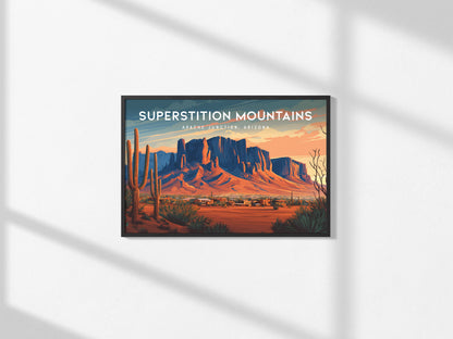 Superstition Mountains Landscape Poster | Apache Junction, Arizona Vacation Wall Art — framed and ready to hang, 2x3 in