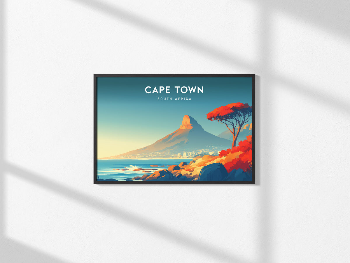 Cape Town, South Africa Landscape Poster | Harbor & Cityscape Travel Gift Wall Art — framed and ready to hang, 2x3 in