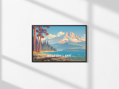 Redfish Lake Landscape Poster | Stanley, Idaho Vacation Wall Art — framed and ready to hang, 2x3 in