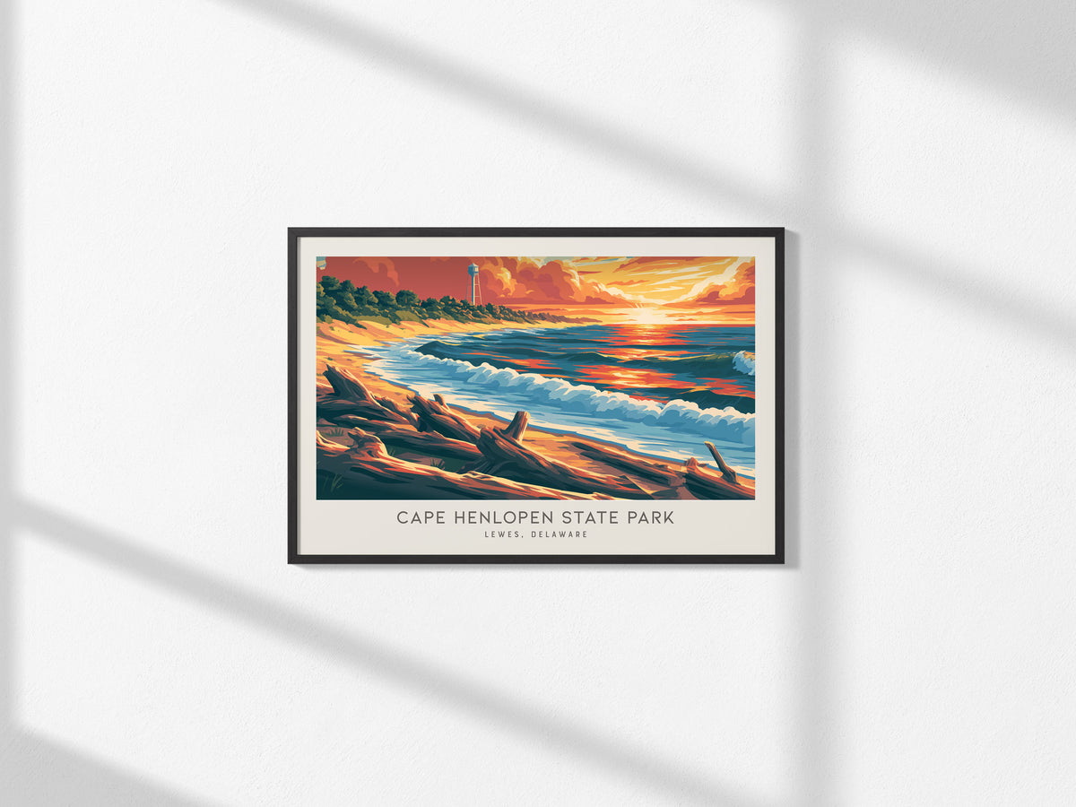 Cape Henlopen State Park Landscape Matte Border Poster | Lewes, Delaware Vacation Wall Art — framed and ready to hang, 2x3 in