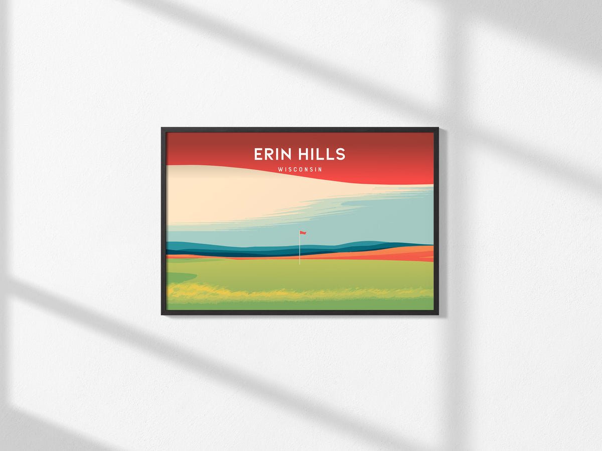 Erin Hills, Wisconsin Landscape Poster | Golfer Gift Country Club Decor Wall Art — framed and ready to hang, 2x3 in