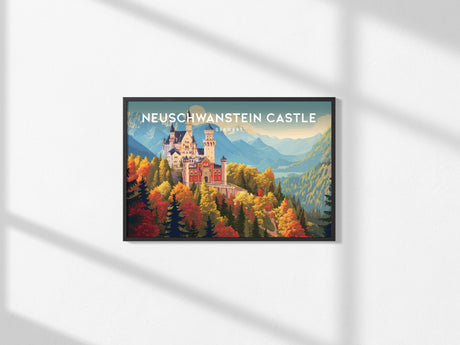Neuschwanstein Castle Landscape Poster | Germany Travel Gift Alpine Wall Art — framed and ready to hang, 2x3 in