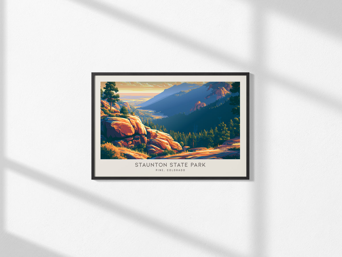 Staunton State Park Landscape Matte Border Poster | Pine, Colorado Travel Wall Art — framed and ready to hang, 2x3 in