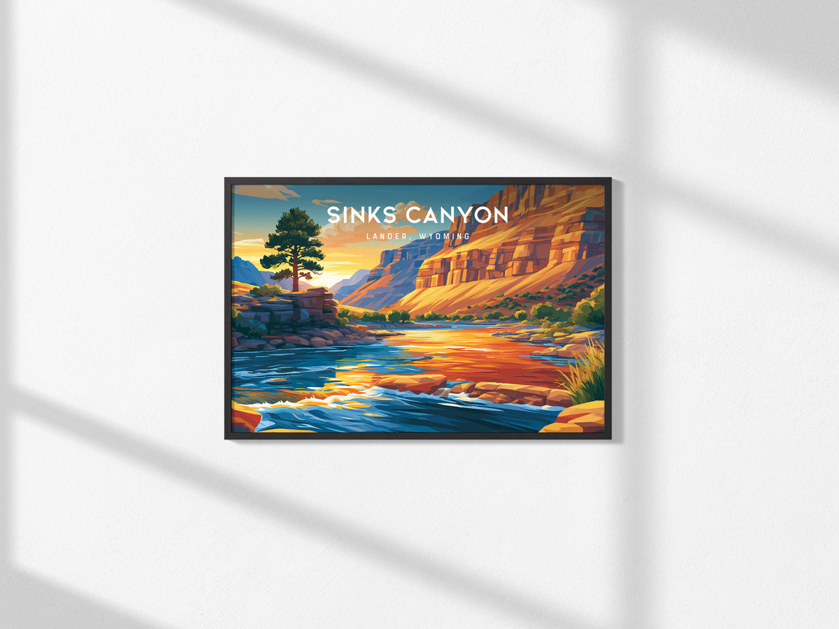 Sinks Canyon Landscape Poster | Lander, Wyoming Mountain Wilderness Vacation Wall Art — framed and ready to hang, 2x3 in
