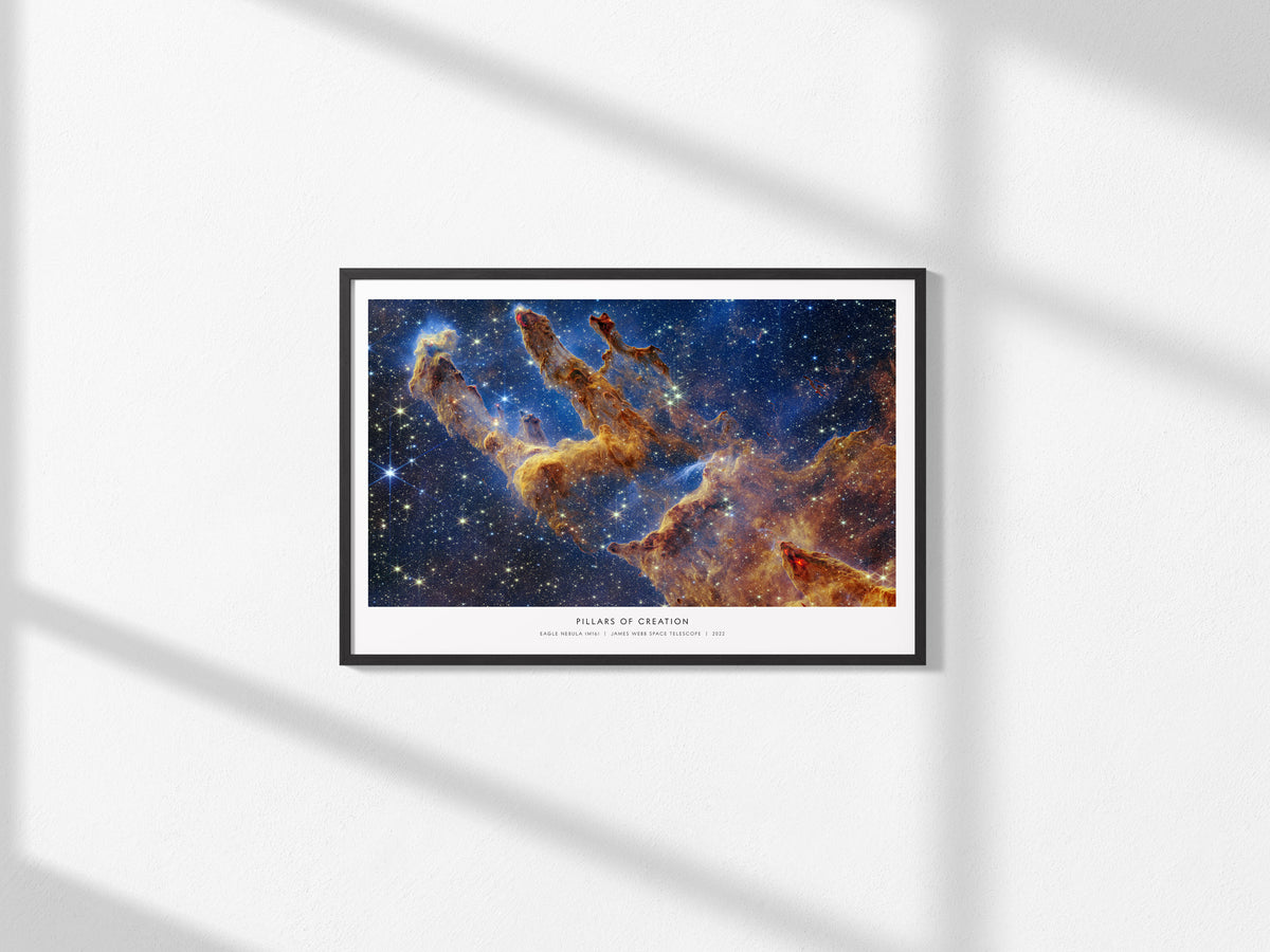 Pillars of Creation Landscape Poster | NASA Eagle Nebula (M16) JWST Poster Space Photography Wall Art — framed and ready to h