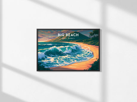 Makena State Park Big Beach Landscape Poster | Maui, Hawaii Vacation Wall Art — framed and ready to hang, 2x3 in