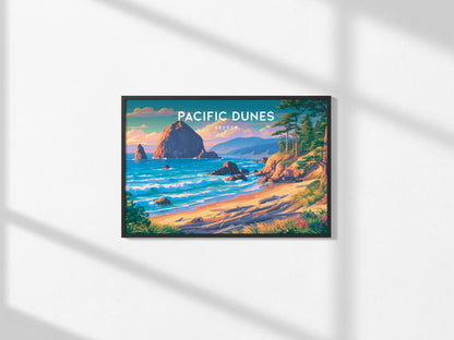 Pacific Dunes, Oregon Landscape Poster | Windswept Dunes Travel Wall Art — framed and ready to hang, 2x3 in