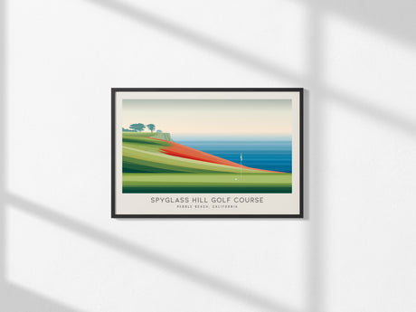 Spyglass Hill Golf Course Landscape Matte Border Poster | Pebble Beach, California Golf Course Print Wall Art — framed and re