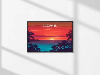 Cozumel, Mexico Landscape Poster | Destination Print Beach House Decor Wall Art — framed and ready to hang, 2x3 in