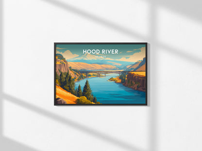 Hood River, Oregon Landscape Poster | Columbia River Gorge Destination Print Wall Art — framed and ready to hang, 2x3 in