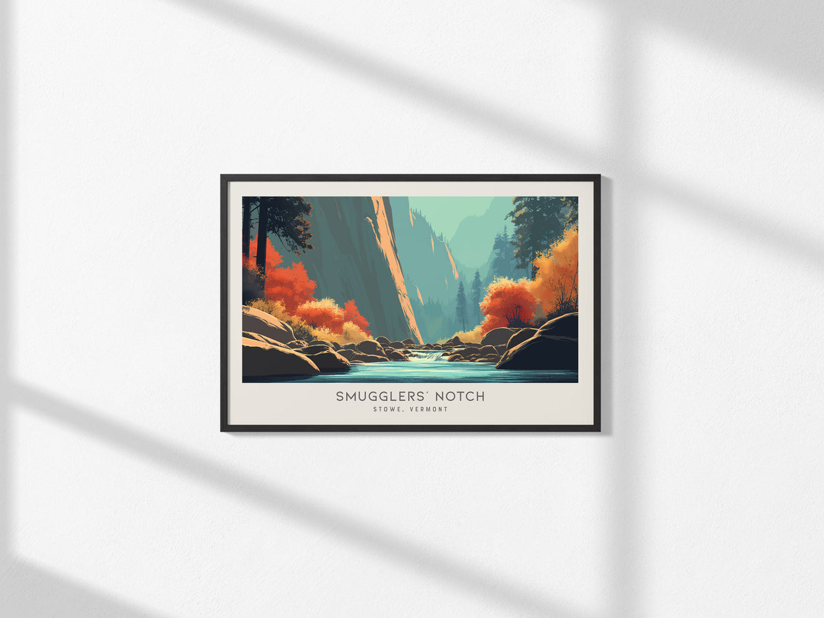 Smugglers' Notch Landscape Matte Border Poster | Stowe, Vermont Vacation Wall Art — framed and ready to hang, 2x3 in