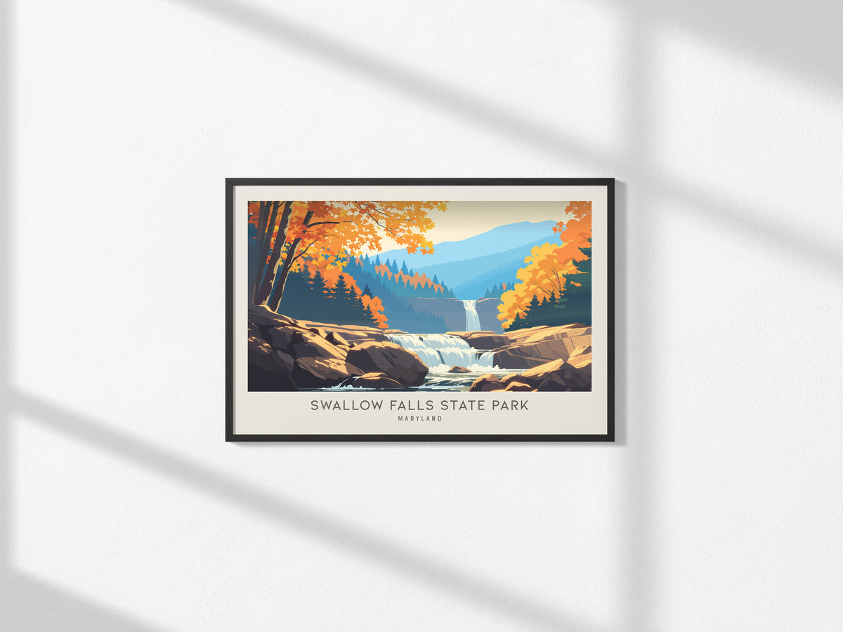 Swallow Falls State Park Landscape Matte Border Poster | Maryland Framed or Unframed Travel Gift — framed and ready to hang