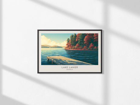 Lake Lanier Landscape Matte Border Poster | Georgia Travel Gift Framed or Unframed — framed and ready to hang, 2x3 in