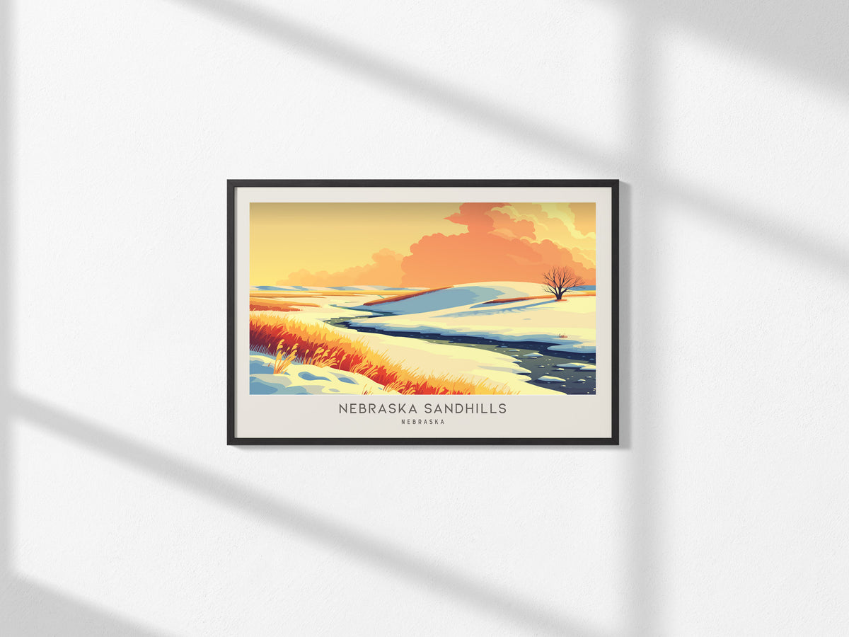 Nebraska Sandhills Landscape Matte Border Poster | Nebraska Framed or Unframed Travel Gift — framed and ready to hang, 2x3 in