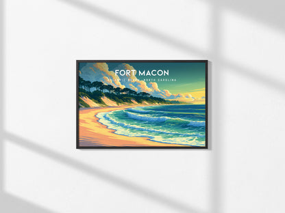 Fort Macon Landscape Poster | Atlantic Beach, North Carolina Destination Print Wall Art — framed and ready to hang, 2x3 in