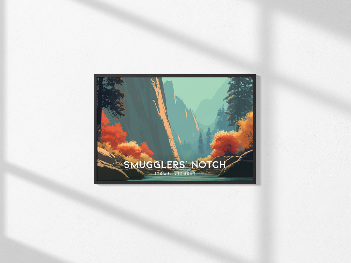 Smugglers' Notch Landscape Poster | Stowe, Vermont Vacation Wall Art — framed and ready to hang, 2x3 in