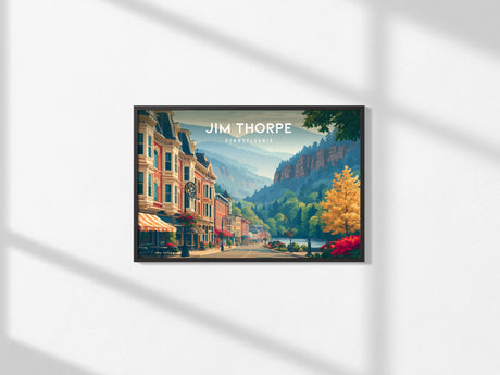 Jim Thorpe, Pennsylvania Landscape Poster | Scenic River Valley Getaway Vacation Wall Art — framed and ready to hang, 2x3 in