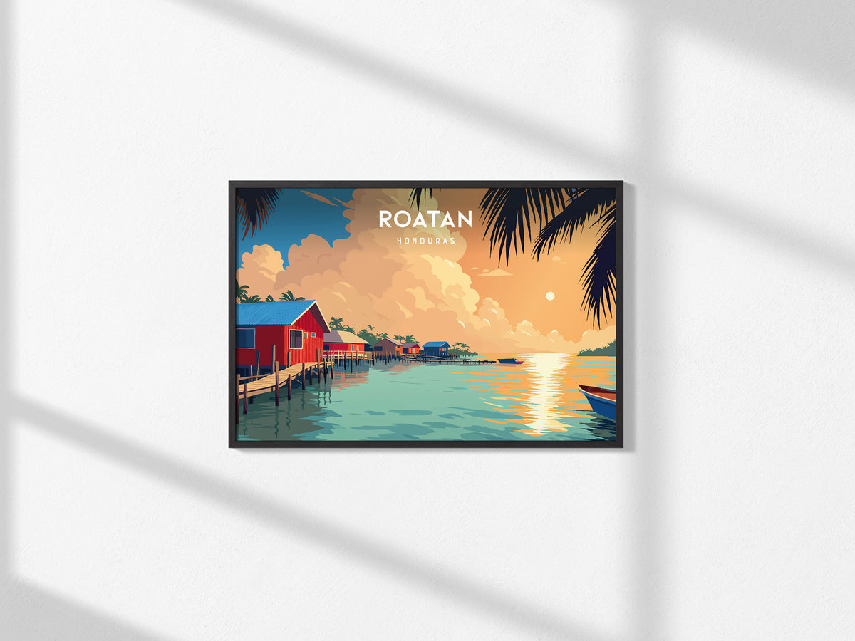 Roatan Landscape Poster | Honduras Destination Print Framed or Unframed Wall Art — framed and ready to hang, 2x3 in