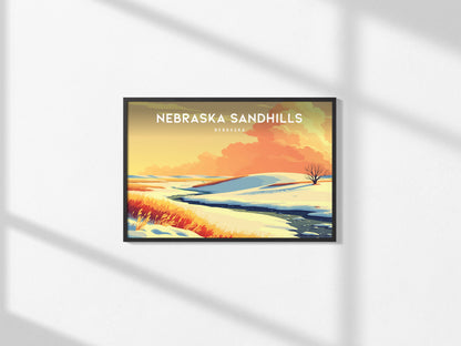 Nebraska Sandhills Landscape Poster | Nebraska Vacation Wall Art Framed or Unframed — framed and ready to hang, 2x3 in