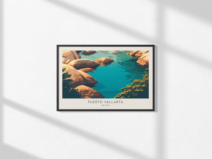 Puerto Vallarta Landscape Matte Border Poster | Travel Wall Art — framed and ready to hang, 2x3 in