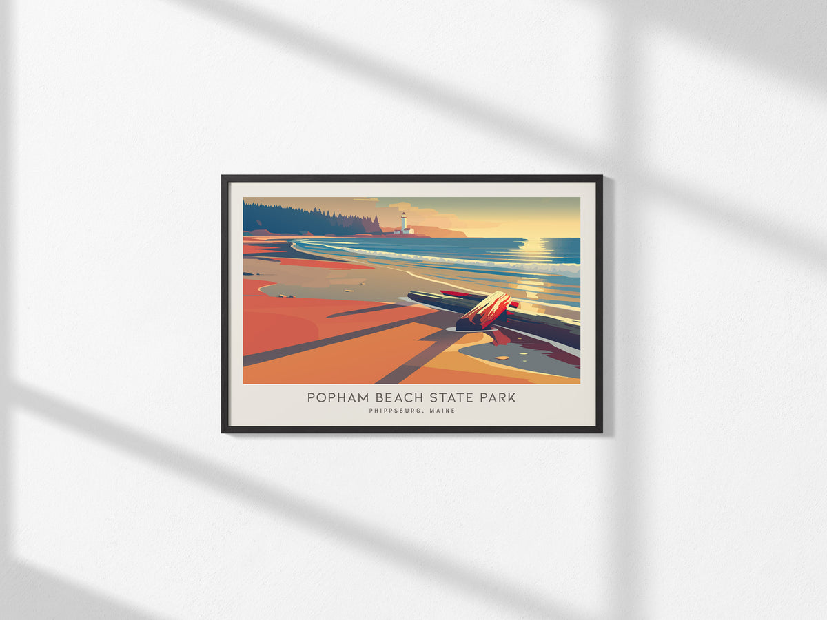 Popham Beach State Park Landscape Matte Border Poster | Phippsburg, Maine Travel Wall Art — framed and ready to hang, 2x3 in