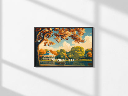 Springfield, Illinois Landscape Poster | Historic Route 66 Prairie Framed or Unframed Wall Art — framed and ready to hang, 2x