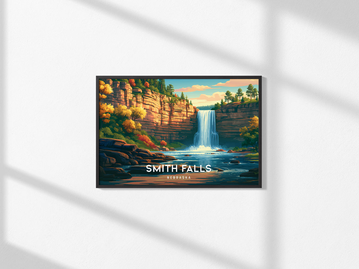 Smith Falls, Nebraska Landscape Poster | Waterfall Vacation Wall Art — framed and ready to hang, 2x3 in